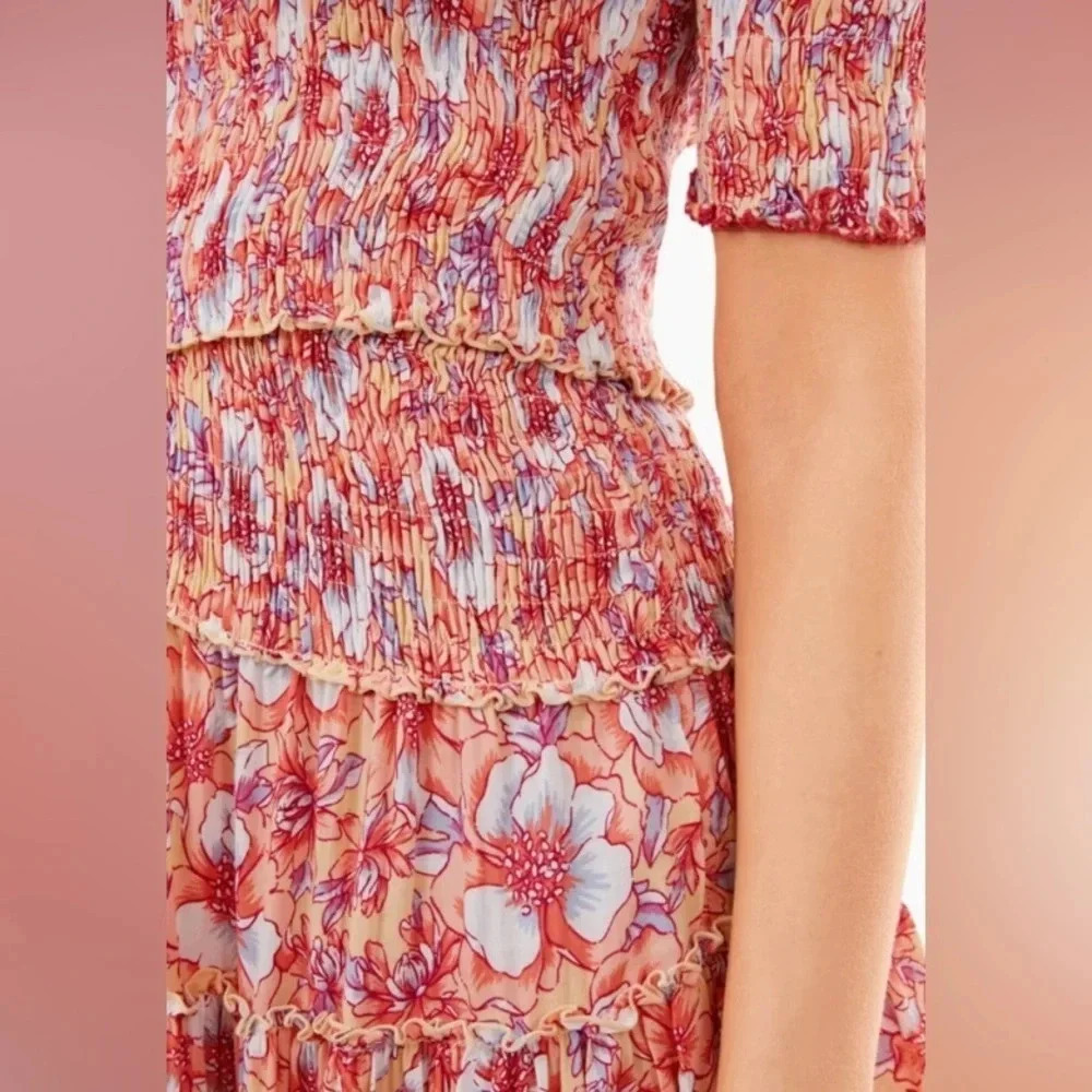 Poupette St Barth Dress Women’s XS Soledad Mini Yellow Dalia Floral Off Shoulder - Picture 3 of 11